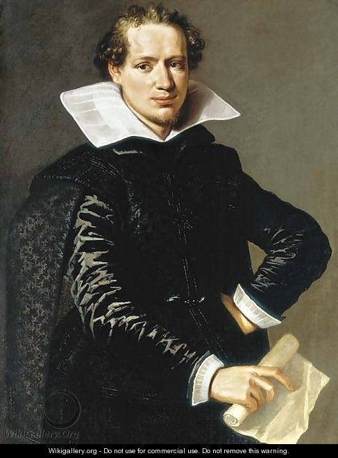 Portrait of a gentleman, three-quarter-length, in a black doublet holding a letter - Flemish School