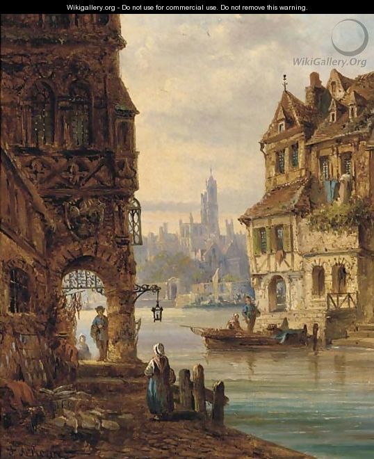 Street sellers at the quay, a Continental town - Felice A. Rezia