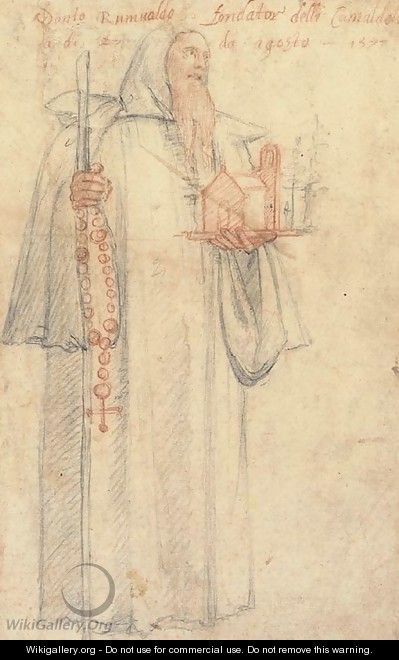 Fra Stefano, Procurator of the Camaldolites at Vallombrosa, as Saint Romuald, holding a model of a church and a rosary - Federico Zuccaro