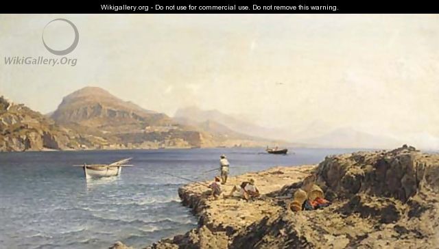 Fishermen on a rocky island off Capri - Friedrich Nerly