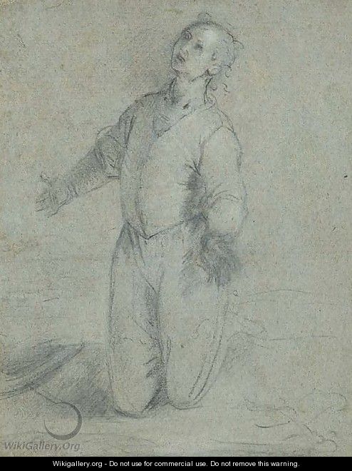 A kneeling garzone looking up to the left - Federico Fiori Barocci