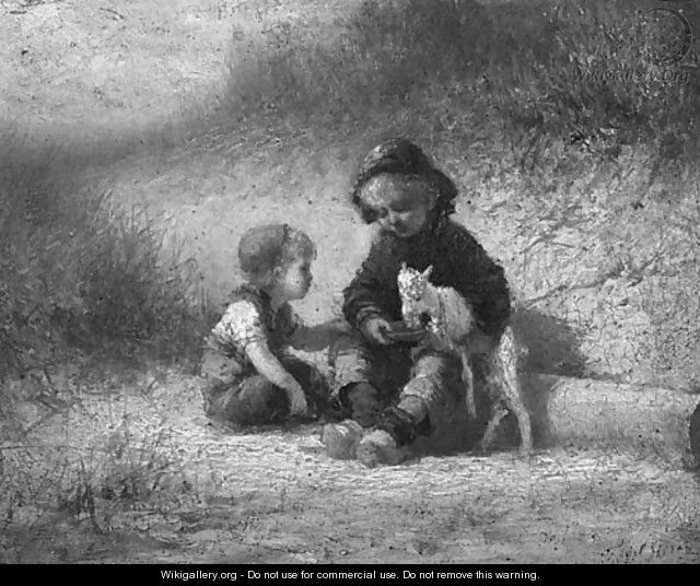Children feeding a goat - Ferdinand Carl Sierich