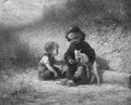 Children feeding a goat - Ferdinand Carl Sierich