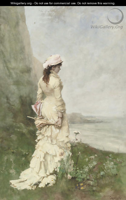 An elegant lady by the sea - Ferdinand Heilbuth