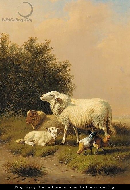 Sheep and poultry in a landscape - Eugène Verboeckhoven
