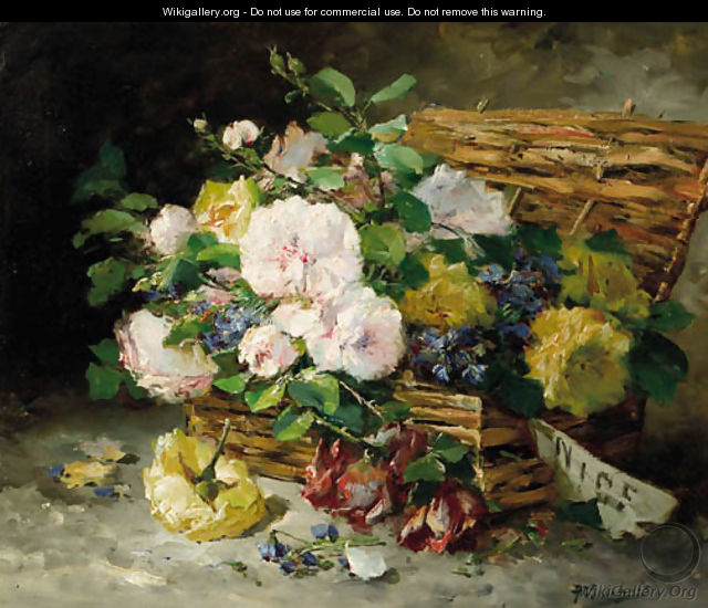 Roses in a basket - Eugene Henri Cauchois