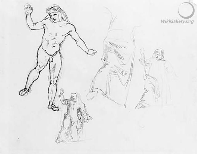 Studies for La barque de Dante - Eugene Delacroix