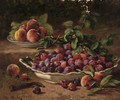 Bowls of plums and peaches in the garden - Eugene Claude