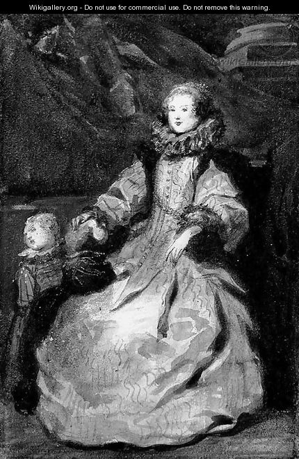 Portrait of Marchesa Catarina Durazzo-Adorno and her two children, after Van Dyck - Eugene Louis Lami