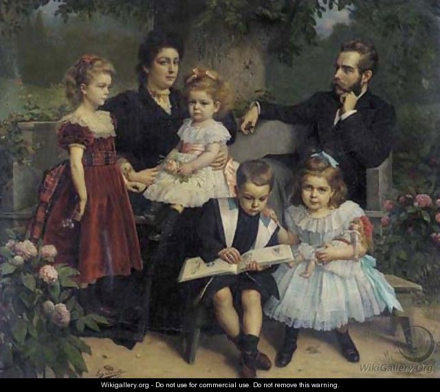 A group portrait of a family in a garden - Eugene Siberdt