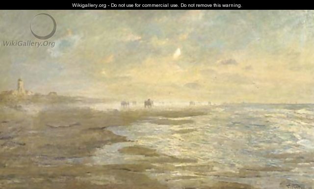 A hazy morning with shell fishers on the beach - Evert Pieters