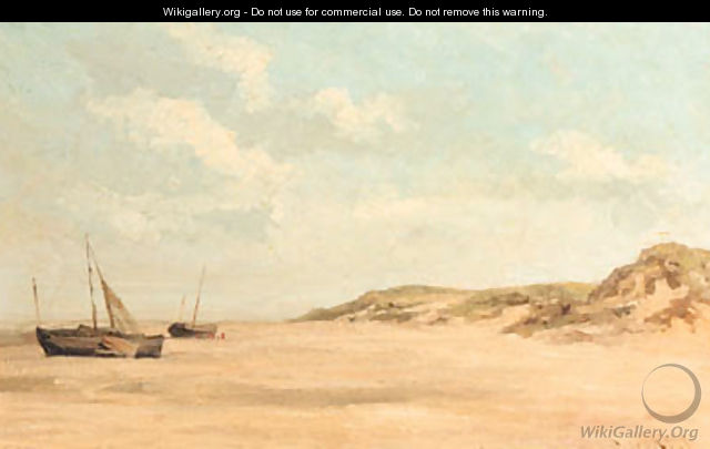 Beached fishing-boats on a deserted beach - Everhardus Koster