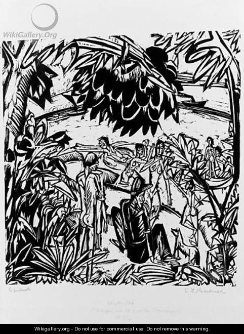 Badeszene unter berhngenden Baumzweigen - Ernst Ludwig Kirchner