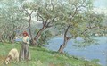 A shepherdess by the edge of an Italian lake - Ettore Ximenes