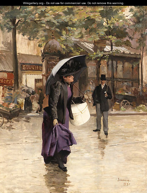 A rainy day in Paris - Etienne-Albert-Eugene Joannon
