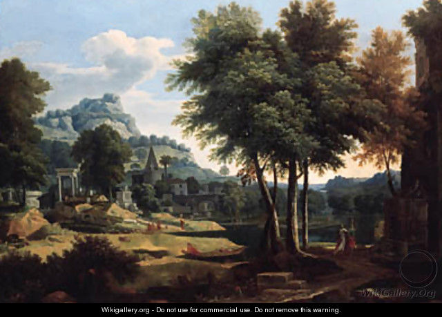 A classical landscape with figures by a river - Etienne Allegrain