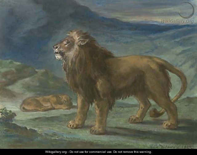 Lion et lionne dans les montagnes - Eugene Delacroix