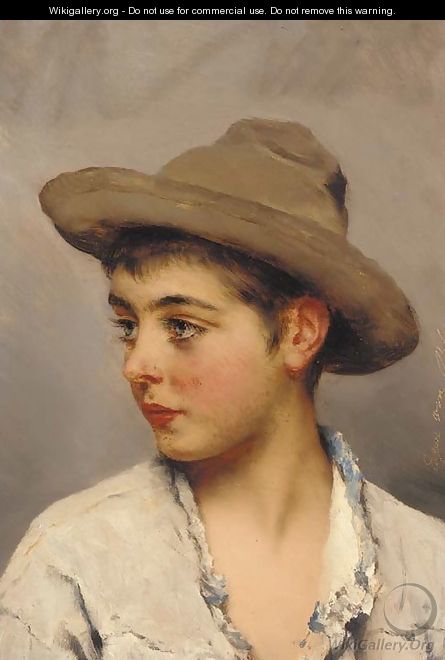 A young boy wearing a stetson - Eugene de Blaas