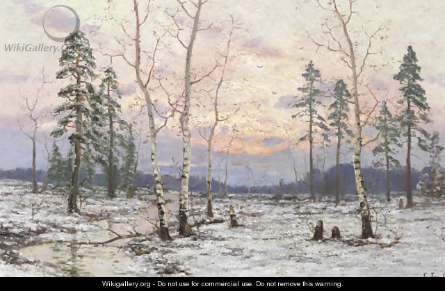 Birches in a Snowy Landscape - Eugen Taube