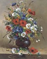 Poppies and daisies and other flowers in a bowl - Eugene Henri Cauchois
