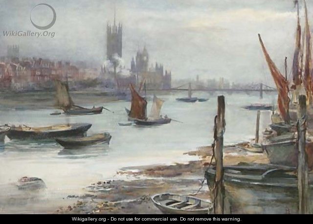 View across the Thames towards Westminster - English School