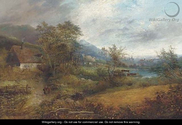 Cottages in a landscape - English School