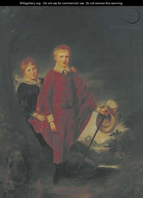 A double portrait of two boys, small full-length, in Van Dyck dress - English School