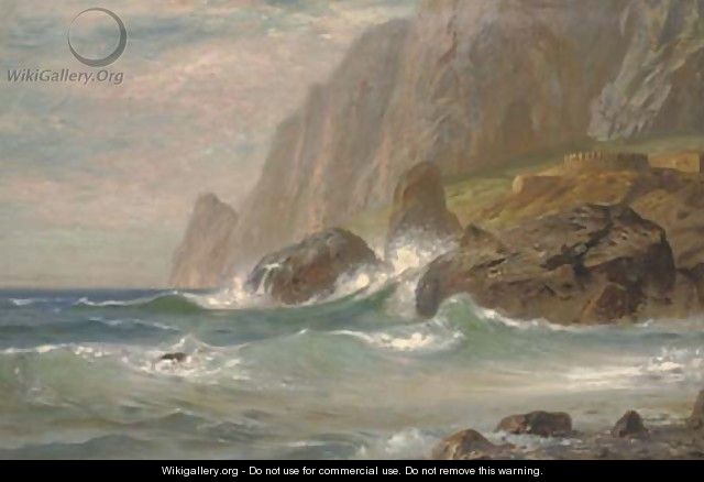 Waves crashing against a rocky cove - Ernst Carl Eugen Koerner