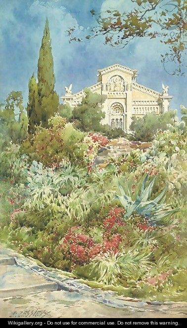 Exotic blooms by the church steps - Ernest Louis Lessieux