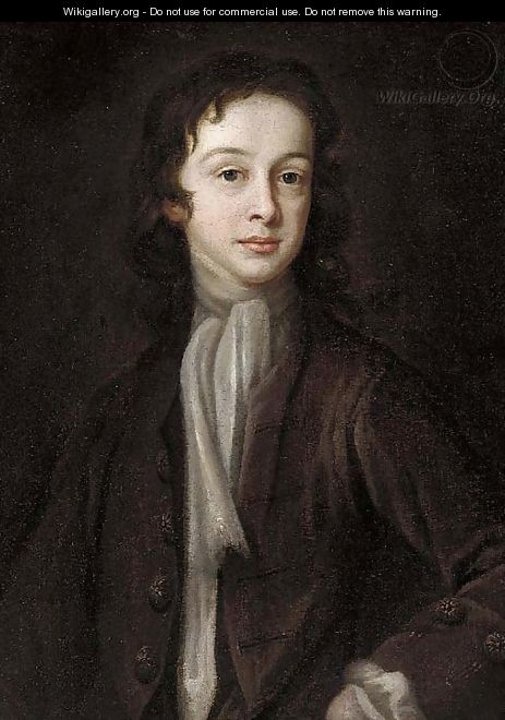 Portrait of a boy, half-length, in a brown jacket and white cravat - English School