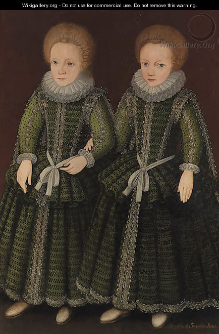 Double portrait of two young Girls traditionally identified as Elizabeth and Sarah Poulett - English School