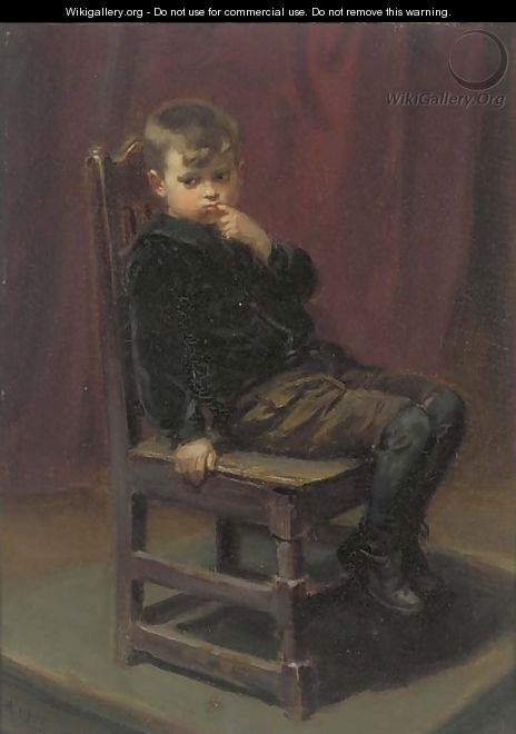 Portrait of a young boy sitting on a chair - English School