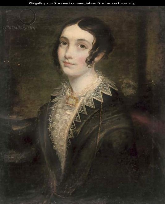 Portrait of a lady, half-length, in a black dress with lace trim - English School