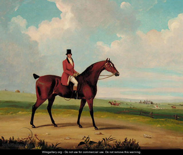 A huntsman on horseback with a hunt beyond - English School