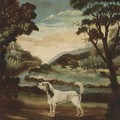 A hound in a landscape, a hunt beyond - English School