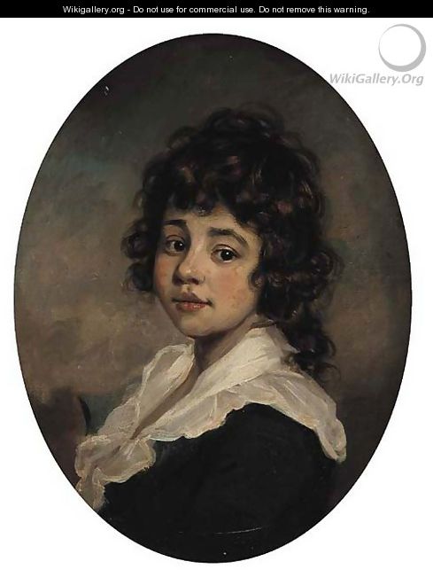 Portrait of a young girl, bust-length, in a green coat with white collar, painted oval - English School