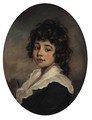 Portrait of a young girl, bust-length, in a green coat with white collar, painted oval - English School