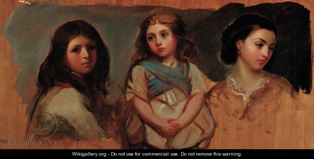 Portrait of three girls - English School