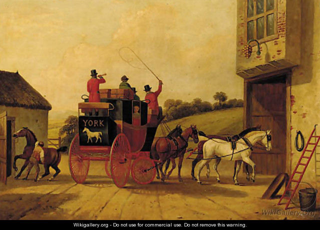 The York stagecoach before an inn - English School