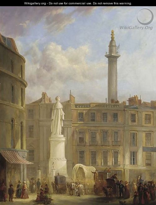 The Monument and the statue of King William IV from King William Street - English School