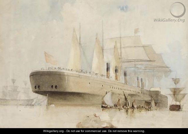 The Great Eastern making ready for sea, possibly on her maiden voyage - English School
