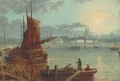 Sunset over a harbour - English School