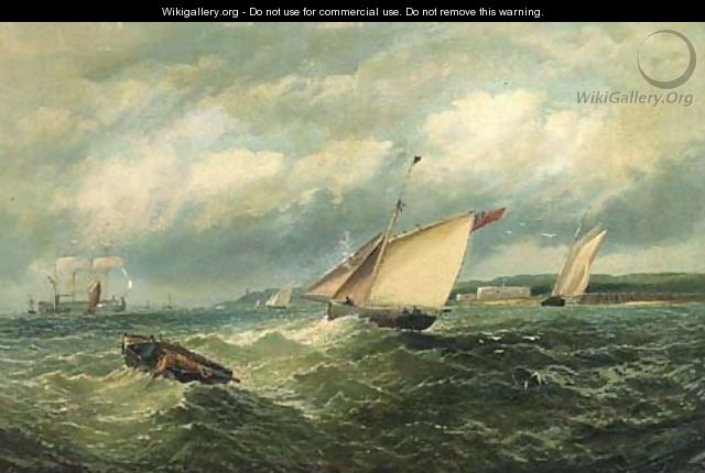 Fishermen drawing in the nets amongst other vessels in the Channel - English School