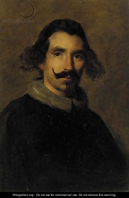 Portrait of the artist, small quarter-length, in a black cloak - English School
