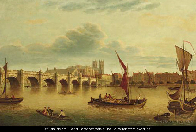 Westminster Bridge with the Palace and Abbey beyond - English School