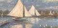 Sailing vessels on a river - English School