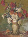 Mixed flowers in a vase - English School