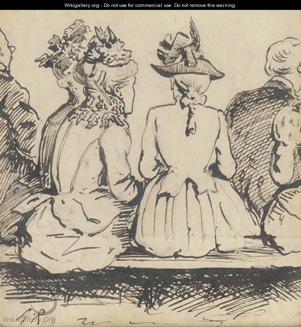 Elegant figures observed from behind - English School