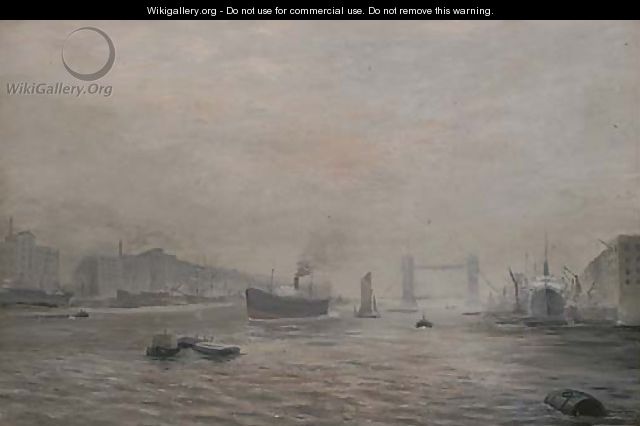 A view down the Thames, with Tower Bridge beyond - English School