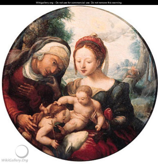 The Madonna and Child adored by Saint Elisabeth and the Infant Saint John the Baptist in a landscape - (after) Jan Sanders Van Hemessen